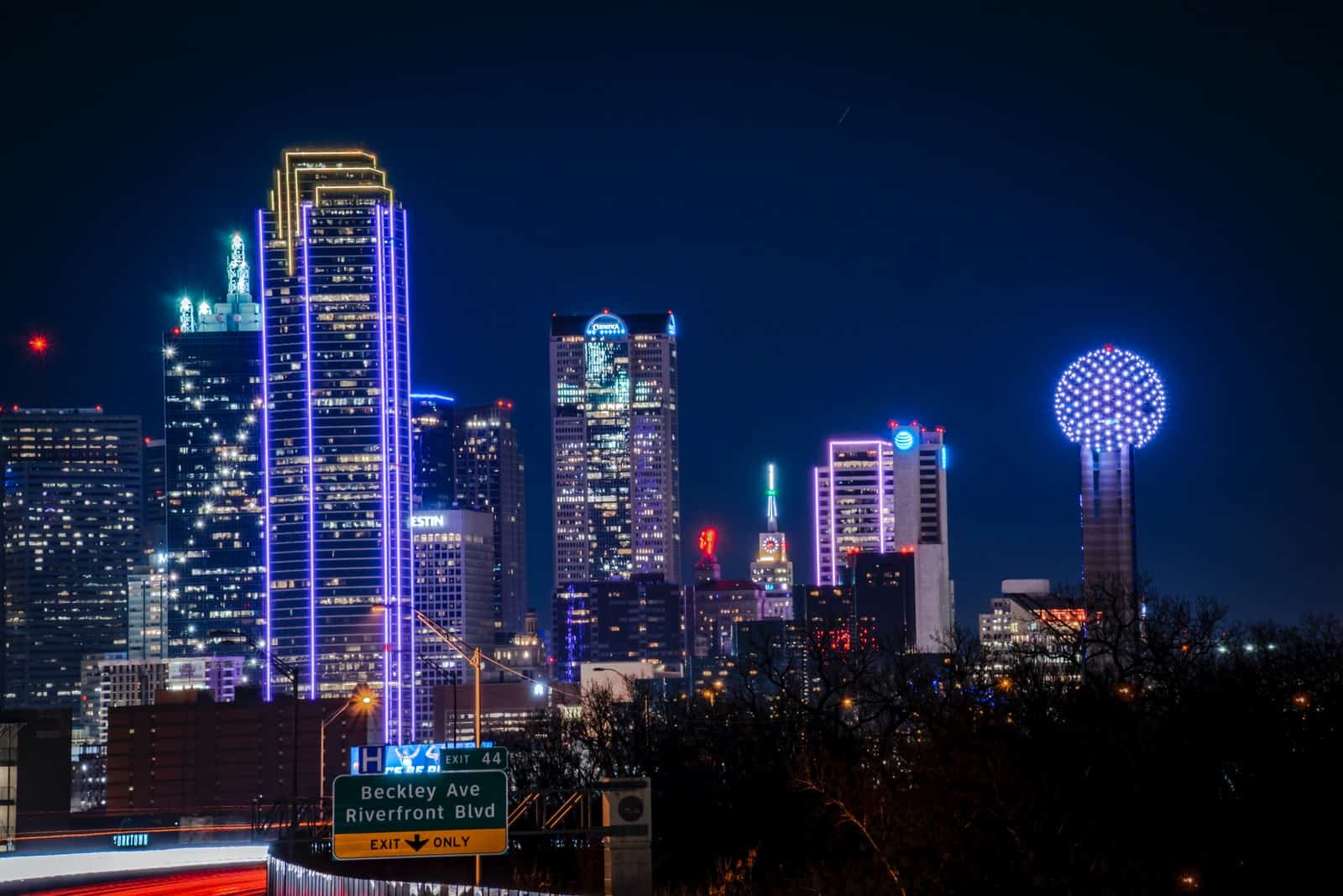 city skyline during night time